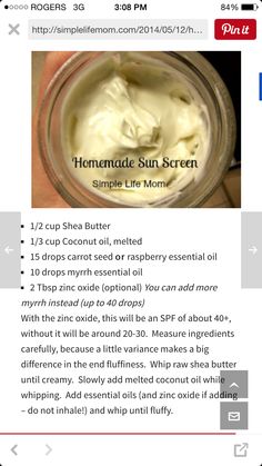 Natural Sunscreen Recipe, Sunscreen Recipe, Skincare Recipes, Homemade Body Care, Herbal Remedies Recipes, Săpunuri Handmade, Homemade Body Butter, Salve Recipes, Diy Body Butter