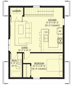 the floor plan for a two bedroom apartment with an attached kitchen and living room area