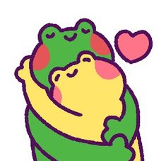 a drawing of a frog hugging a person with a heart in the background and text that reads, i love you