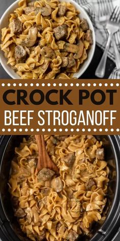 the crock pot beef stroganoni is ready to be cooked in the slow cooker