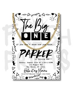 a black and white poster with the words, the big one paper bag on it