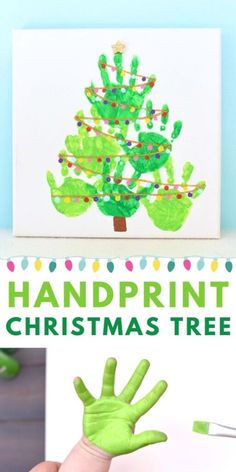 the handprint christmas tree is made with green paint