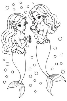 two mermaids are talking to each other