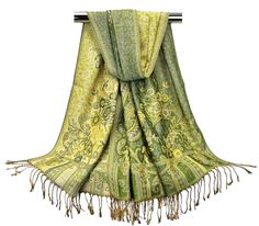 Light green and beige floral scarves for women This beautiful reversible pashmina scarf is medium-weighted and perfect for fall / autumn and even light winters, keeping you warm without the bulk. A beautiful floral print is rich in colors with a wide ornate borders on both edges. It's reversibility makes for a huge variety of styles; layer it, fold it, or pleat it, make the best of having two different colors on each side!  A wonderful gift for every occasion. You will never be disappointed with Green Beige Wedding, Morocco Clothes, Festival Scarves, Beige Wedding, Boho Chic Style, Scarf Material, Christmas Gift For Her, Pashmina Scarf, Green Beige