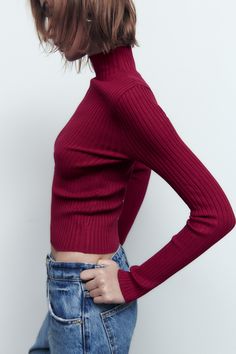 Sweater Fits, Collar Sweater, Ribbed Knit Sweater, High Collar, Holiday Outfits, Wide Leg Jeans, Knit Sweater, Ribbed Knit, Knitted Sweaters