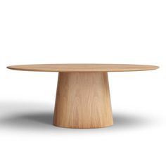 an oval wooden table on a white background