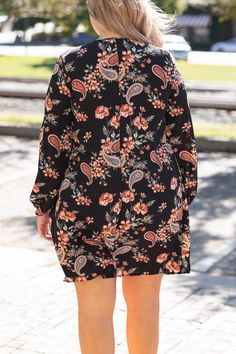 Black, Multi, Dress, Casual, Paisley, Bubble Sleeve, Long Sleeve Dress With Wedges, Dress Black, High Neck Dress, Floral Print, Black Dress, Wedges, Floral Prints, Sandals, Floral