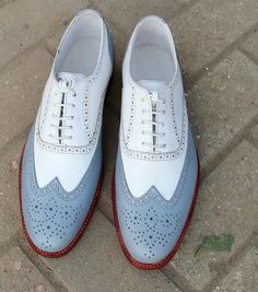 LeatherLooms Handmade Classic White/Gray Wingtip Oxford Lace up Dress Shoes For Men on Storenvy Fitted White Leather Shoes With Almond Toe, White Fitted Leather Shoes With Almond Toe, White Oxford Dress Shoes With Rubber Sole, Fitted White Oxfords With Almond Toe, White Dress Shoes With Round Toe, Fitted White Dress Shoes With Leather Sole, White Fitted Dress Shoes With Almond Toe, White Fitted Almond Toe Dress Shoes, Fitted White Leather Shoes With Brogue Detailing