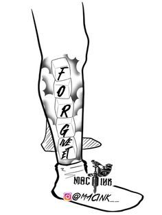 an ink drawing of a person's foot with the word for sale on it