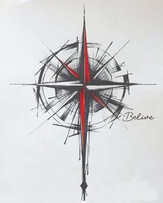 a black and red compass with the word believe on it