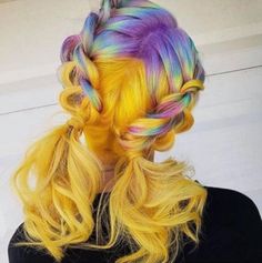 Neon Hair Color, Trendy We Fryzurach, Gorgeous Braids, Hair Projects, Neon Hair, Yellow Ombre, Silver Hair Color