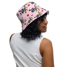 Designed by Amida By Zaa© This reversible bucket hat can be worn on both sides, making it easy to match with different outfits. Made of breathable premium fabric, this hat will become your go-to streetwear accessory. • 100% polyester • Fabric weight: 8.1 oz/yd² (275 g/m²) • Moisture-wicking and breathable fabric • Linen feel material • Reversible • Available in 2 sizes • Blank product components sourced from ChinaSize guide TOP CIRCUMSTANCE (inches) CROWN HEIGHT (inches) BRIM HEIGHT (inches) S/M Wide Brim Bucket Hat For Streetwear, Everyday Bucket Hat For Summer, Casual Pink Bucket Hat One Size, Trendy Summer Streetwear Bucket Hat, Streetwear Wide Brim Bucket Hat, Trendy Reversible Sun Hat For Vacation, Casual Cotton Sun Hat One Size, Adjustable Bucket Hat For Streetwear, Pink Casual Bucket Hat For Vacation