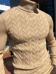 Sweater Outfits Men, Stylish Knitwear, Mens Sweaters, Beige Outfit, Men Stylish Dress, Mens Casual Dress Outfits, Fitted Turtleneck, Knit Men, Mens Fashion Casual Outfits