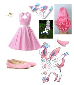 a pink dress and accessories are featured in this image, including shoes, headbands, hair clips, and doll