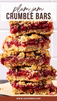 a stack of cranberry bars on top of a wooden cutting board with text overlay