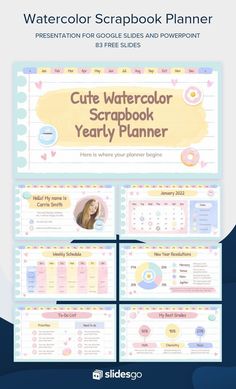 the cute watercolor scrapbook planner is shown