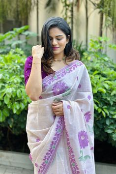 Saree Fabric : Muga Cotton Saree Color : Iris Purple Saree Length : 5.5 Meter Blouse Length : 0.8 Meter Saree Work : Thread Woven Wash : Dry Clean Product color may little differ as per the brightness or color settings of your device. Latest Saree Trends 2024, Purple Saree With Chikankari Embroidery, Traditional Saree Look For Wedding, Purple Cotton Saree, Set Saree Blouse, Latest Saree Trends, Iris Purple, Saree Work, Cotton Saree Blouse