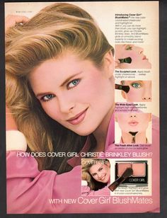 Vintage advertising print Fashion Ad Cover Girl Makeup Christie Brinkley Blush | eBay 80s Advertising, 80's Makeup, Christy Brinkley, 80s Beauty, Cosmetics Ads, 1980s Makeup, Vintage Makeup Ads, 80s Makeup, Beauty Advertising