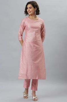 Beautiful 2 piece Set. The set consists of kurta with floral print detailing has round neck, 3/4th sleeves & calf length teamed with solid pants with semi elasticated waist band. 2 Piece Color-Pink Fabric-Poly Silk Work-Floral Print Detailing Sleeves - 3/4th Sleeves Neck-Round Neck Length - Calf Length with Side Slits Care-Hand Wash Festive Summer Sets With 3/4 Sleeve, Festive 3/4 Sleeve Sets, Spring Festive Kurta With Set-in Sleeves, Sleeveless Blouse Saree, Silk Kurta Set, Kurta Top, Kurta Design, Readymade Saree, Gold Blouse