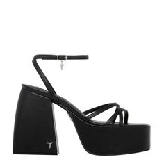 Heaven Black Leather Heel | Windsor Smith Vetements Shoes, Shoes Png, Strappy Platform Heels, Heels Aesthetic, Heel Grips, Black Platform Heels