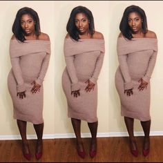 Long Sleeve, Off The Shoulder, Midi Sweater Dress In Mocha. (Model Wearing A Medium) Midi Sweater Dress, Hold Me Tight, Sweater Dress Midi, Hold Me, Mocha, Off The Shoulder, Sweater Dress, Tights, Maxi Dress