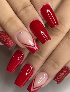 Molde F1, Tapered Square Nails, Gold Glitter Nails, Red Acrylic Nails, Subtle Nails