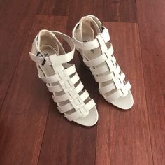 Off White Hells & Caged Sandals Are Brand New. Maroon Boots, Black Velvet Boots, Just Fab Boots, Black And White Flats, Strappy Platform Sandals, Velvet Boots, Caged Heels, Caged Sandals, Just Fab Shoes