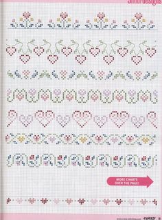 the cross stitch pattern is shown in pink and white