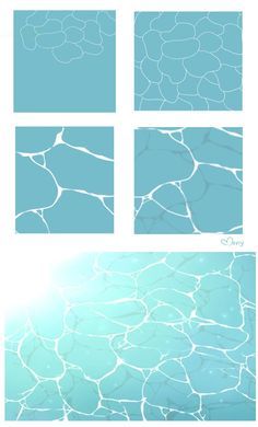 four different images of water in blue and green tones, with the same color scheme