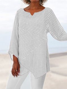 Long Sleeve Striped Top Tops To Sew, Women Fashion Casual, Casual Long Sleeve Shirts, Long Sleeve Striped Top, Striped Long Sleeve Shirt, Long Sleeves Coats, Summer Blouses, Striped Sleeve, Casual Tops For Women