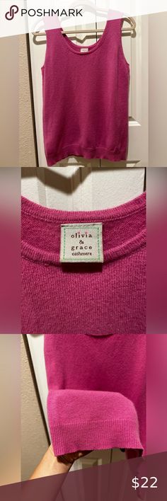 Olivia & Grace Cashmere Pink Tank Top Women’s Minimalist Artsy Career,size Large