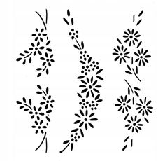 four flower stencils are shown in black and white