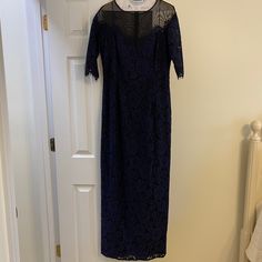 Rickie Freeman For Teri Jon, Floor Length, Form Fitting Dress Perfect For Mother Of The Bride Or Mother Of The Groom. Worn Once For A Wedding, Still In Perfect Condition. Beautiful Dress That Has Black Slip With Navy Blue Flower Lace Over The Top. Navy Blue Flowers, Teri Jon, Dresses Beautiful, Fitting Dress, Navy Blue Dress, Form Fitting Dress, Flower Lace, Navy Blue Dresses, The Groom