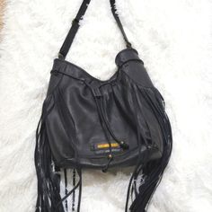 Nwot, Never Been Used, Clean, Stylish Fringe, So Hip! Black Fringe Shoulder Bag For Travel, Black Leather Bucket Hobo Bag, Black Hobo Shoulder Bag With Adjustable Strap, Black Fringe Bag For Shopping, Black Hobo Bag With Fringe For Daily Use, Black Fringe Hobo Bag For Daily Use, Black Hobo Satchel For Errands, Black Hobo Bucket Bag In Soft Leather, Black Hobo Satchel With Removable Pouch