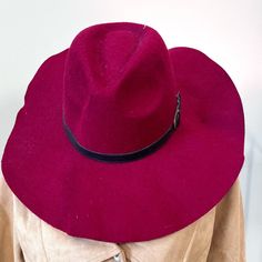 Nwt Beautiful The Hatter Company Burgundy Wide Brim Felted Hat Featuring A Black Accent Leather And Buckle. Dimensions: 4 Inch Brim 21 Inch Circumference Winter Fedora Hat One Size, Red Felt Hat With Curved Brim, One Size, Red Felt Hat With Curved Brim, One Size Wide Brim Cloche Hat For Fall, Fall Wide Brim Cloche Hat, Burgundy Brimmed Winter Hat, One Size Fall Wide Brim Cloche Hat, Red Curved Brim Felt Hat For Rodeo, Western Red Felt Hat For Winter