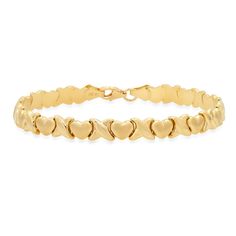 14k Gold Hugs and Kisses Heart 6.3mm Bracelet 7.25""; features lobster clasp. Hugs And Kisses, Lobster Clasp, Kiss, Bracelet, Gold