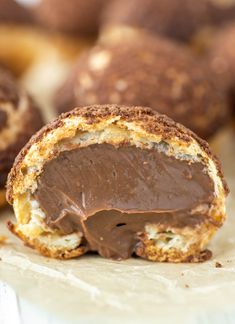 chocolate cream puffs with text overlay