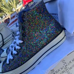 Brand New Black Hightop Converse, Converse White Sneakers, Black Platform Converse, Black Sneakers Women, Black Chuck Taylors, White Chuck Taylors, Purple Converse, Tie Dye Shoes, White Chucks