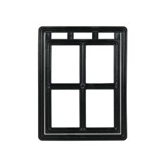 a black square window with four squares on the front and back side, against a white background