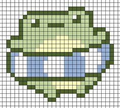 a cross stitch pattern with an image of a frog on it's face, in blue and green