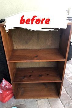 a book shelf with the words before painted on it