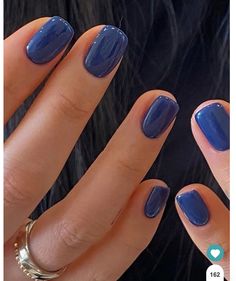 Deep Blue Gel Nails, Navy Gel Manicure, Short Blue Manicure, Short Sapphire Blue Nails, Navy Blue Shellac Nails, Nail Inspo For September, Navy Blue Jelly Nails, Deep Blue Nail Ideas, Classic Gel Manicure