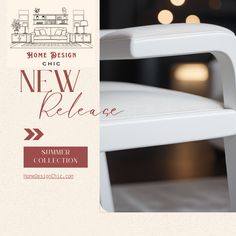 a white chair with the words new release on it