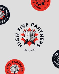 several stickers with the words high five partners on them