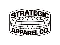 a black and white logo with the words,'strategic apparel co '