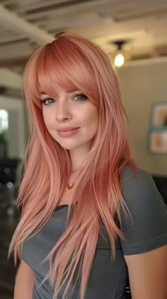 47 Cherry Blonde Hair Color Ideas To Rock This Season’s Hottest Trend Ion Flamingo Pink, Vibrant Winter Hair Color, Blonde Hair Color Ideas With Bangs, Cherry Blonde Hair Color, Pink Champagne Hair Color, Pastel Peach Hair, Peach Blonde Hair, Cherry Blonde Hair, Peachy Hair Color