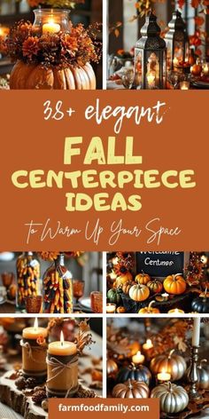 fall centerpiece ideas with candles and pumpkins