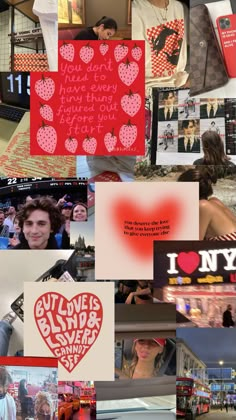 a collage of photos with hearts and words