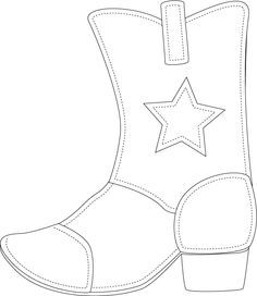 a drawing of a cowboy boot with stars on the side and heel, in black and white