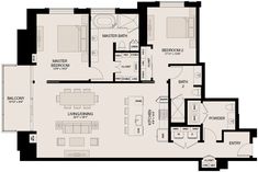 an apartment floor plan with two bedroom, one bathroom and living room in the background